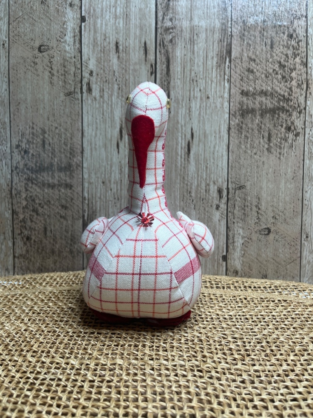 Vintage Red & White Plaid Goose Duck Fabric Plush Holiday Decor - Picture 3 of 6